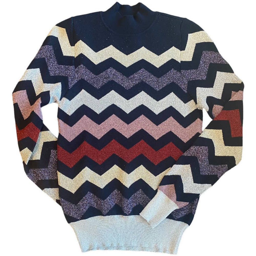 Tara Jarmon Metallic Chevron Striped Turtleneck Sweater with fabulous colors!